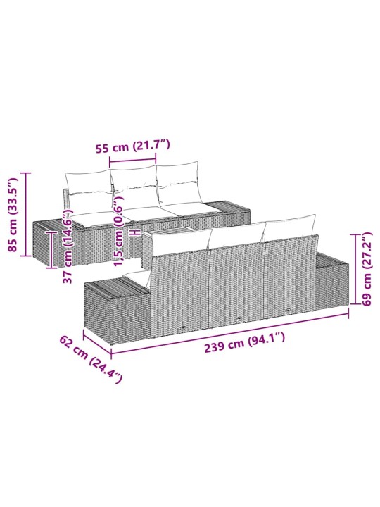 Dārza dīvānu komplekts 7 pcs pelēka