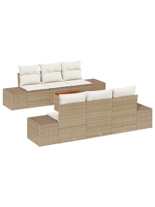 Dārza dīvānu komplekts 7 pcs bēšs un balts