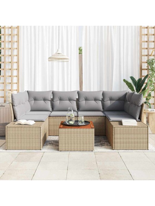 Dārza dīvānu komplekts 7 pcs bēša un gaiši pelēka