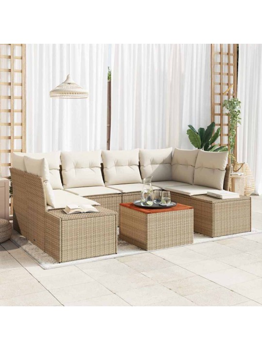 Dārza dīvānu komplekts 7 pcs bēšs un balts