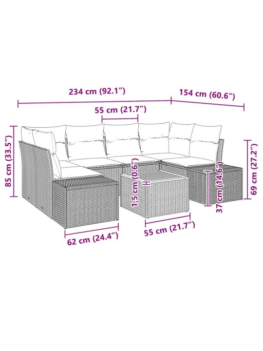 Dārza dīvānu komplekts 7 pcs melna
