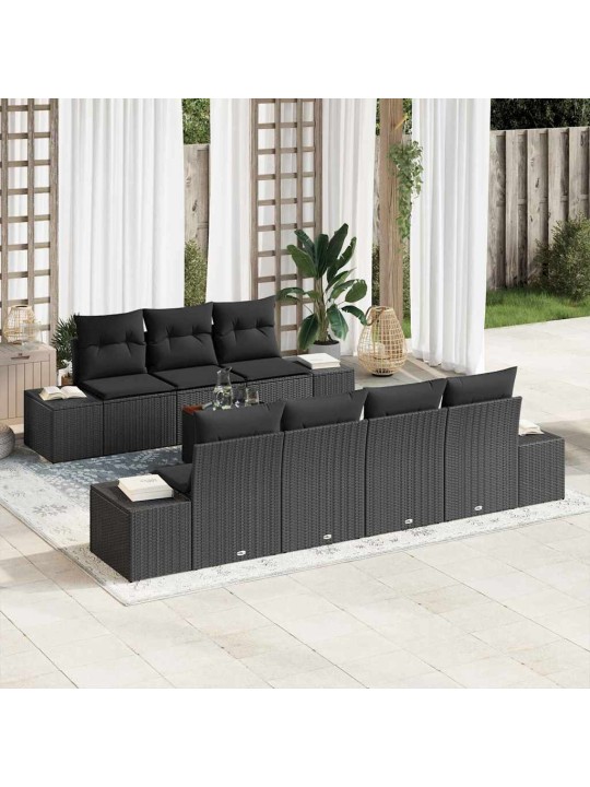 Dārza dīvānu komplekts 8 pcs melna