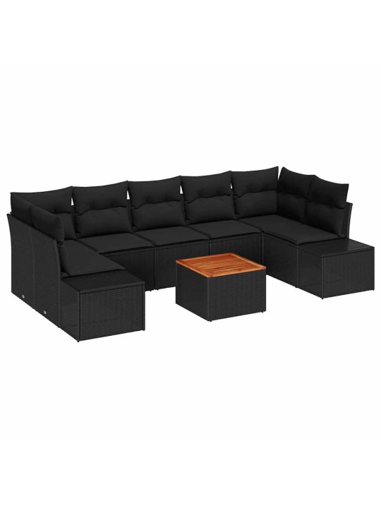 Dārza dīvānu komplekts 8 pcs melna