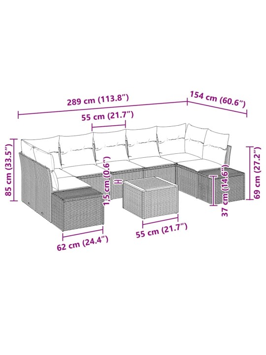 Dārza dīvānu komplekts 8 pcs melna
