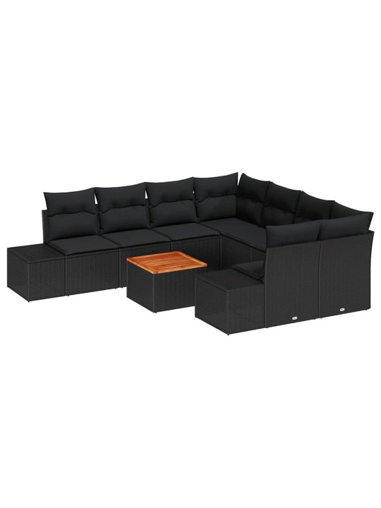 Dārza dīvānu komplekts 9 pcs melna