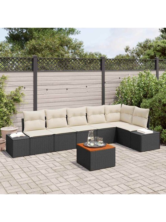 Dārza dīvānu komplekts 7 pcs melns un balts