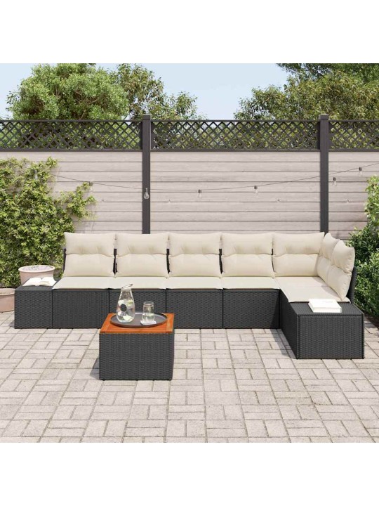 Dārza dīvānu komplekts 7 pcs melns un balts