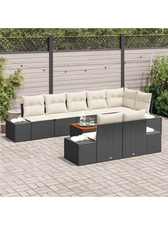 Dārza dīvānu komplekts 9 pcs melns un balts