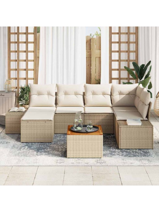 Dārza dīvānu komplekts 7 pcs bēšs un balts