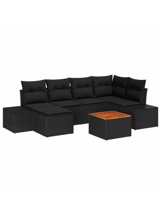 Dārza dīvānu komplekts 7 pcs melna