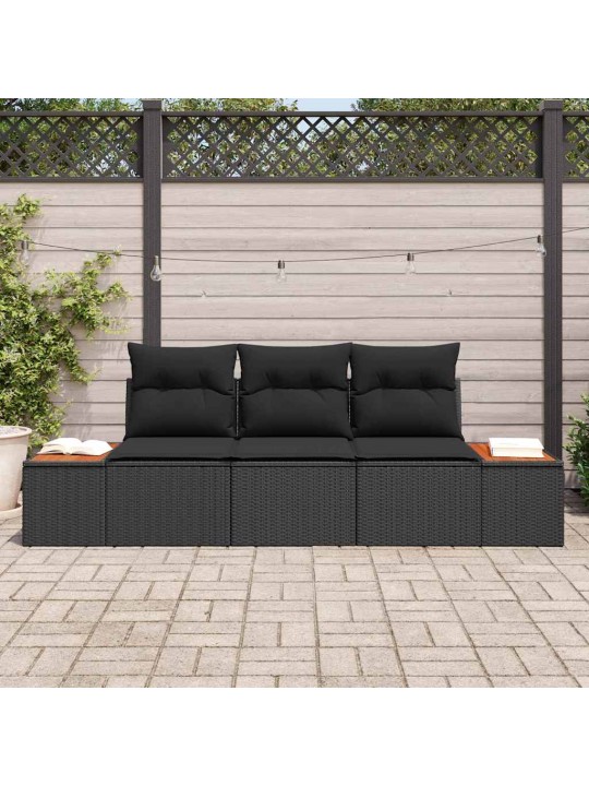 Dārza dīvānu komplekts ar spilvenu 3 pcs melna 239 x 62 x 85 cm