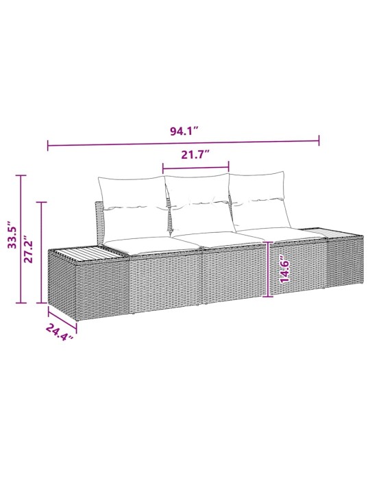 Dārza dīvānu komplekts ar spilvenu 3 pcs melna 239 x 62 x 85 cm