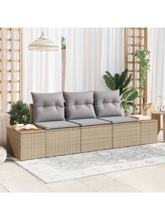 Dārza dīvānu komplekts ar spilvenu 3 pcs bēša un gaiši pelēka