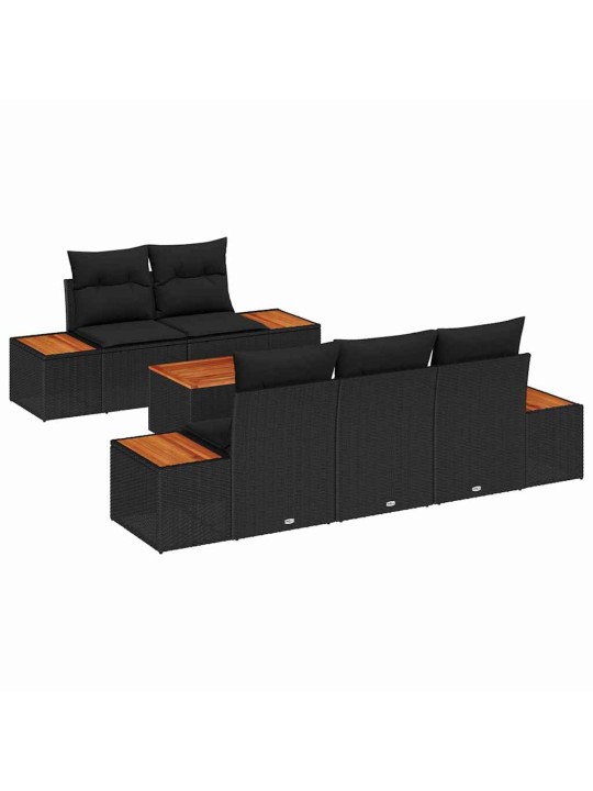 Dārza dīvānu komplekts 6 pcs melna poliūtu rotangpalma
