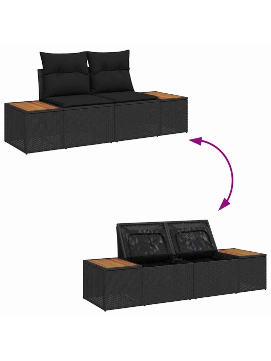 Dārza dīvānu komplekts 8 pcs melna poliūtu rotangpalma