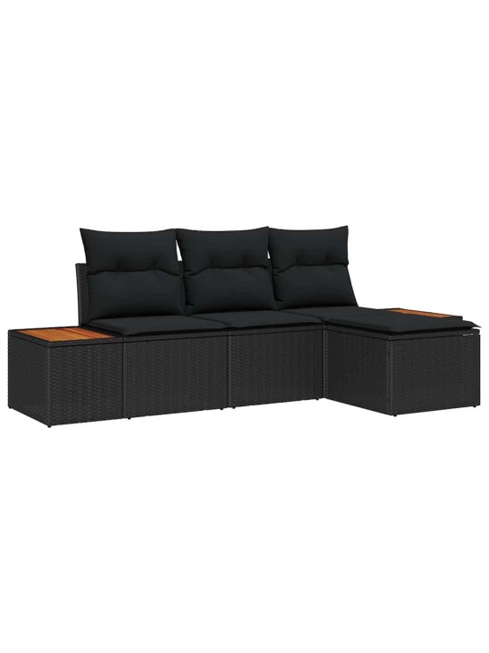 Dārza dīvānu komplekts ar spilvenu 4 pcs melna 184 x 62 x 85 cm