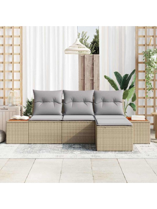Dārza dīvānu komplekts ar spilvenu 4 pcs bēša un gaiši pelēka