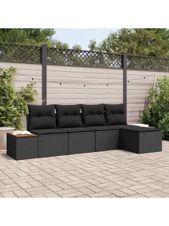Dārza dīvānu komplekts ar spilvenu 5 pcs melna 184 x 62 x 85 cm