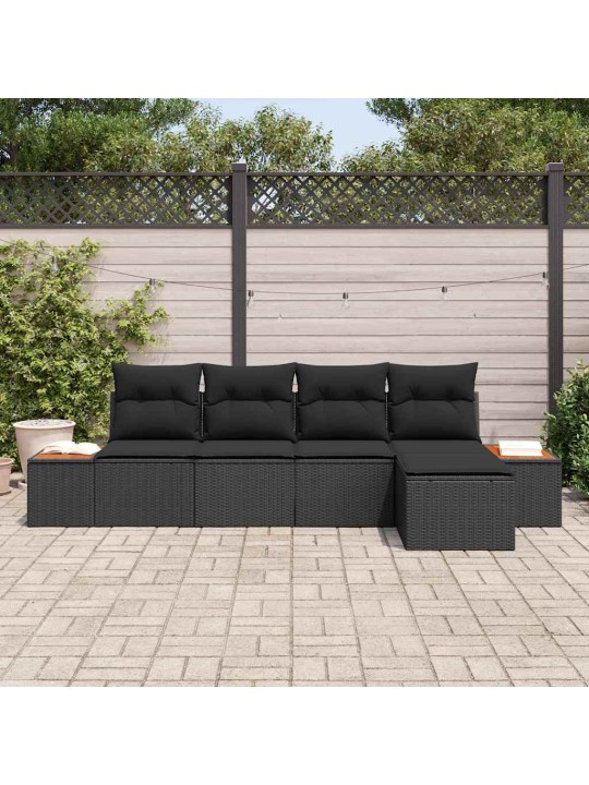 Dārza dīvānu komplekts ar spilvenu 5 pcs melna 184 x 62 x 85 cm