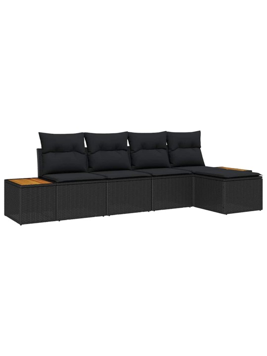 Dārza dīvānu komplekts ar spilvenu 5 pcs melna 184 x 62 x 85 cm