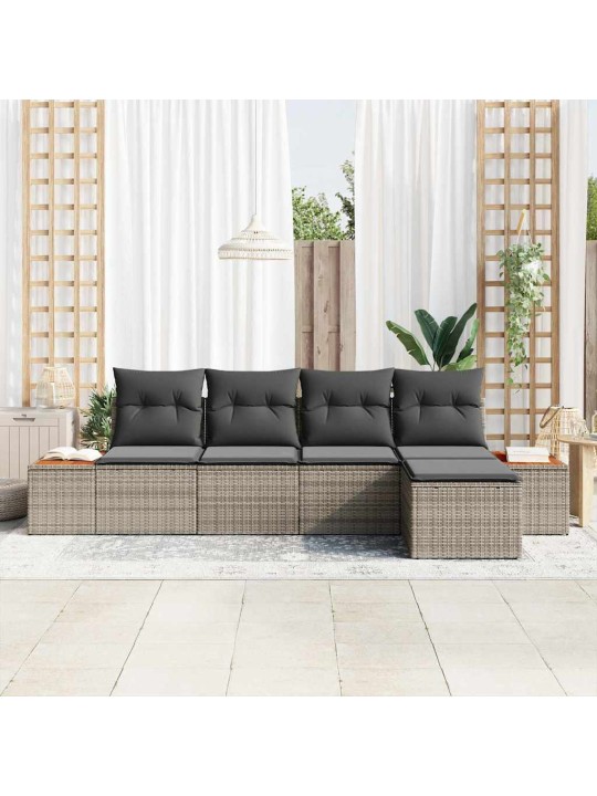 Dārza dīvānu komplekts 5 pcs pelēka 184 x 62 x 85 cm