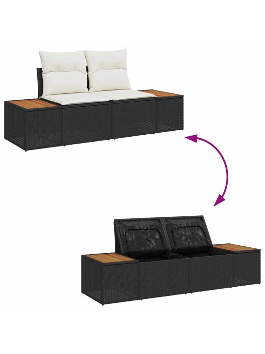 Dārza dīvānu komplekts ar spilvenu 6 pcs melna un krēmkrāsas