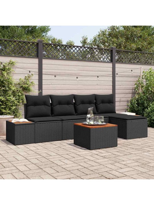 Dārza dīvānu komplekts ar spilvenu 6 pcs melna 184 x 62 x 85 cm