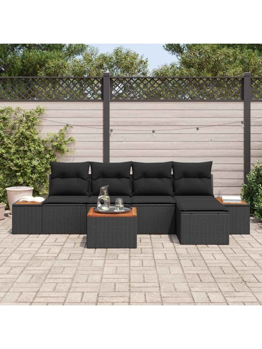 Dārza dīvānu komplekts ar spilvenu 6 pcs melna 184 x 62 x 85 cm