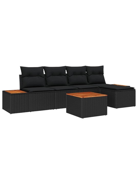 Dārza dīvānu komplekts ar spilvenu 6 pcs melna 184 x 62 x 85 cm