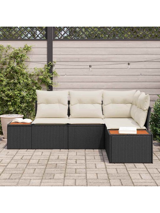 Dārza dīvānu komplekts ar spilvenu 4 pcs melna un krēmkrāsas