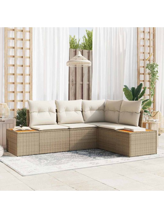 Dārza dīvānu komplekts ar spilvenu 4 pcs bēša un krēmkrāsa