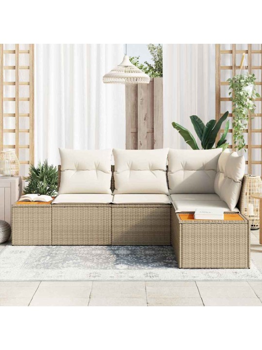 Dārza dīvānu komplekts ar spilvenu 4 pcs bēša un krēmkrāsa