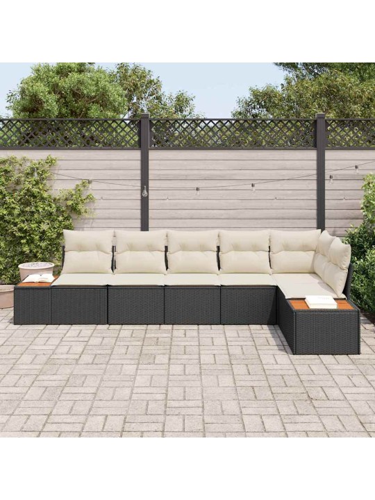 Dārza dīvānu komplekts ar spilvenu 6 pcs melna un krēmkrāsas