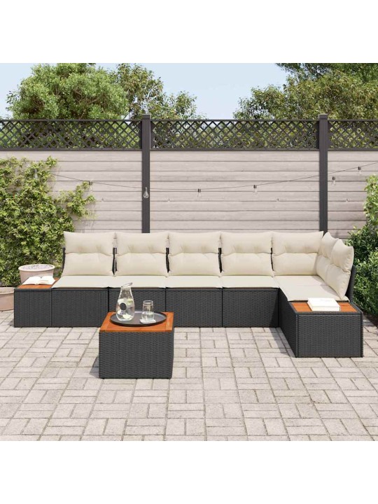 Dārza dīvānu komplekts ar spilvenu 7 pcs melna un krēmkrāsas