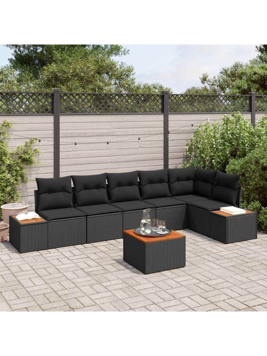 Dārza dīvānu komplekts 7 pcs melna 319 x 154 x 85 cm