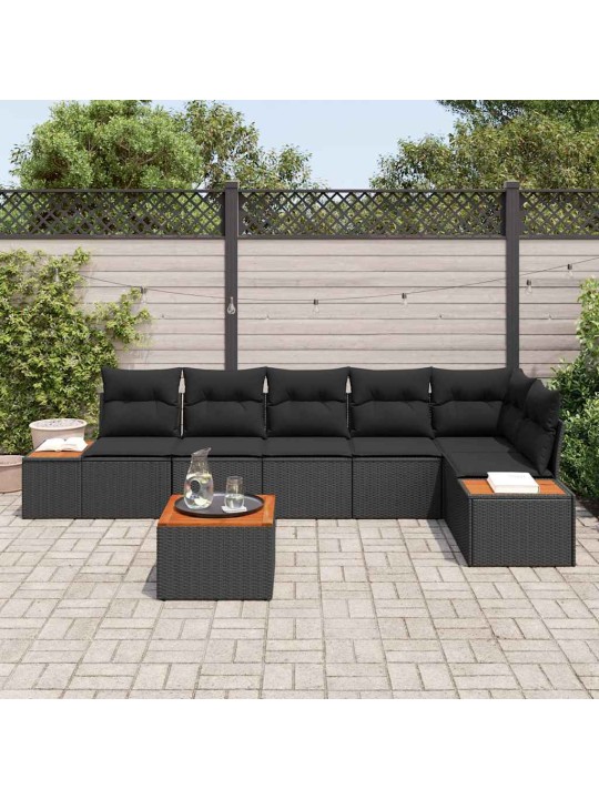 Dārza dīvānu komplekts 7 pcs melna 319 x 154 x 85 cm
