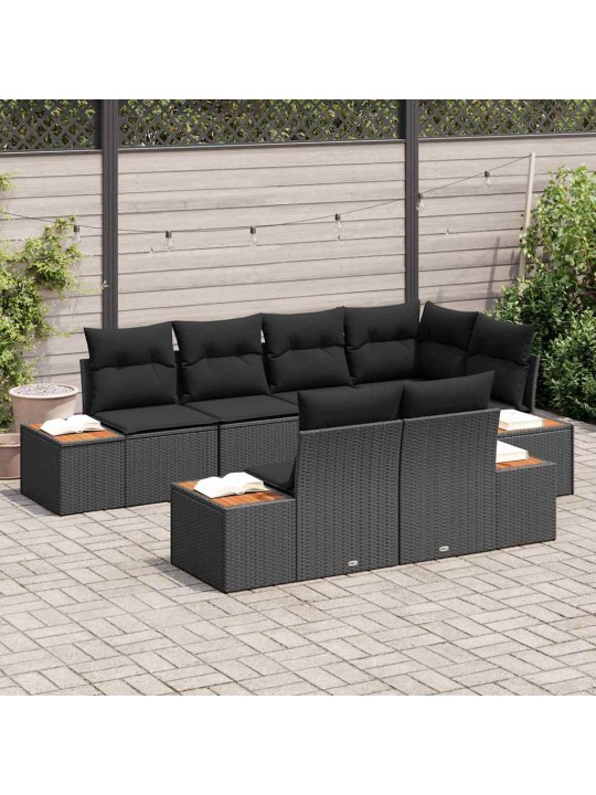 Dārza dīvānu komplekts 7 pcs melna 264 x 154 x 85 cm