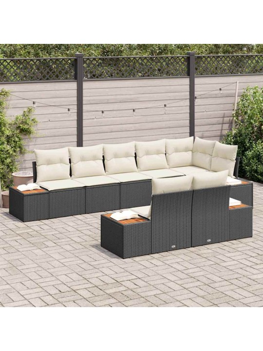 Dārza dīvānu komplekts ar spilvenu 8 pcs melna un krēmkrāsas