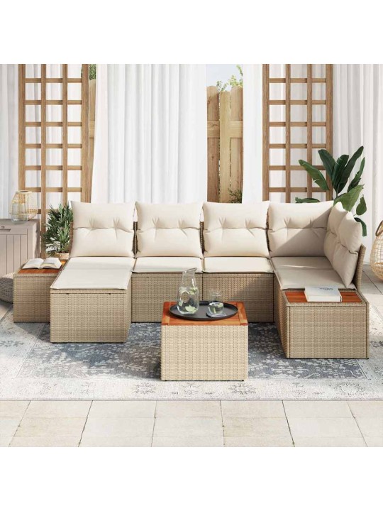 Dārza dīvānu komplekts ar spilvenu 7 pcs bēša un krēmkrāsa