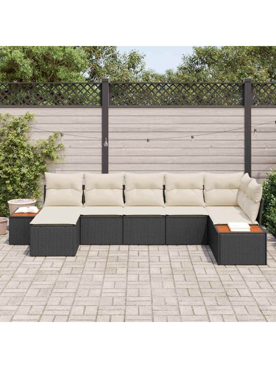 Dārza dīvānu komplekts ar spilvenu 7 pcs melna un krēmkrāsas