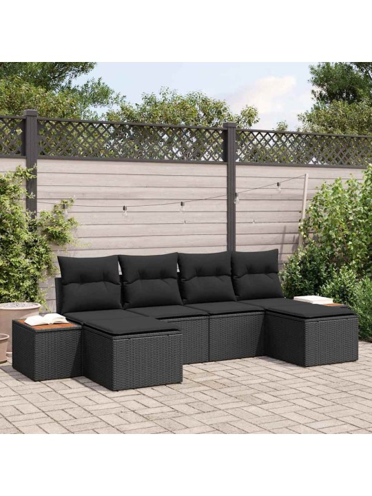 Dārza dīvānu komplekts ar spilvenu 6 pcs melna 184 x 62 x 85 cm