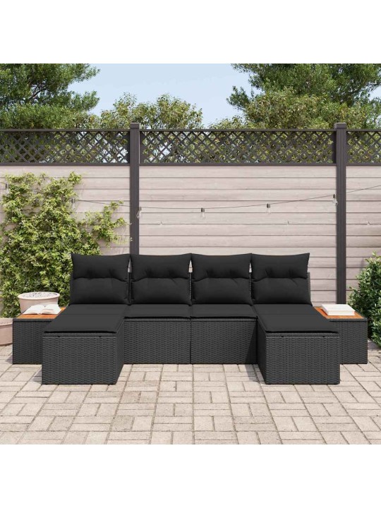 Dārza dīvānu komplekts ar spilvenu 6 pcs melna 184 x 62 x 85 cm
