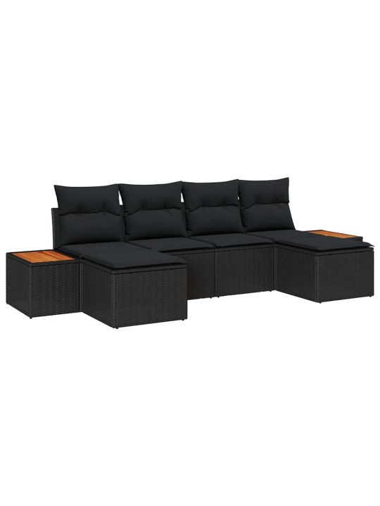 Dārza dīvānu komplekts ar spilvenu 6 pcs melna 184 x 62 x 85 cm