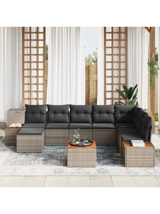 Dārza dīvānu komplekts 9 pcs pelēka 319 x 209 x 85 cm