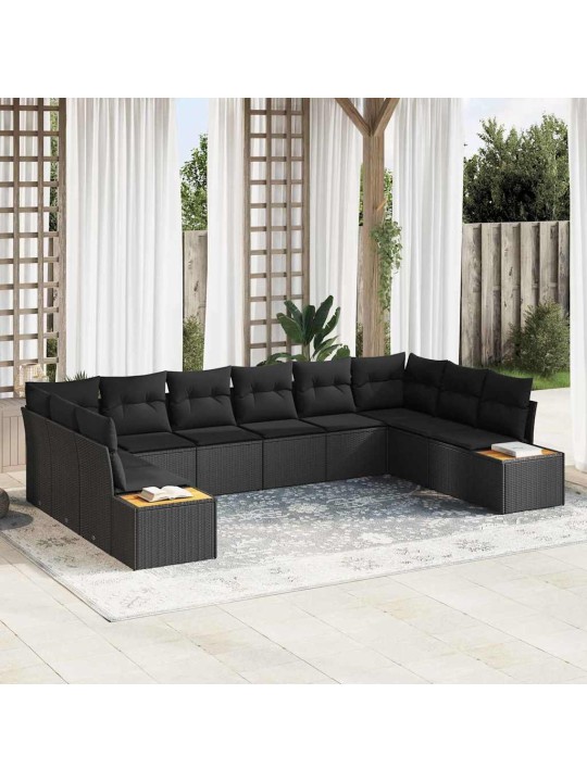 Dārza dīvānu komplekts 10 pcs melna 344 x 209 x 85 cm