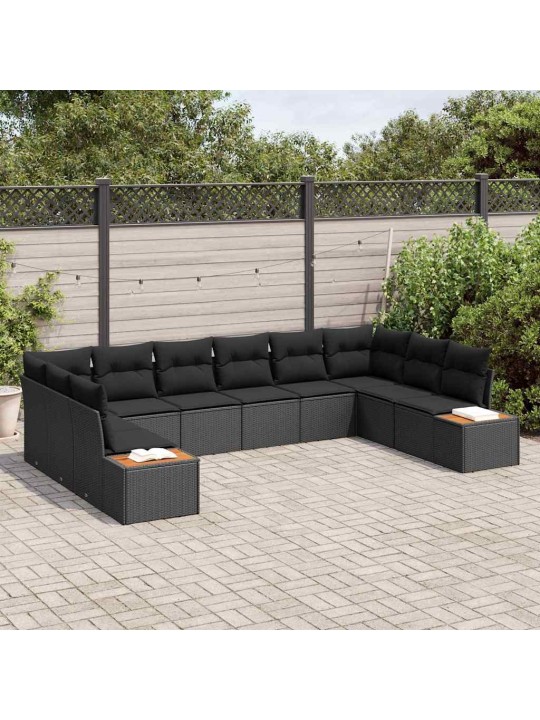 Dārza dīvānu komplekts 10 pcs melna 344 x 209 x 85 cm