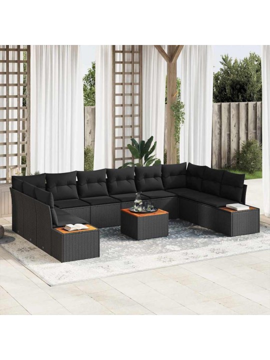Dārza dīvānu komplekts 11 pcs melna 344 x 209 x 85 cm