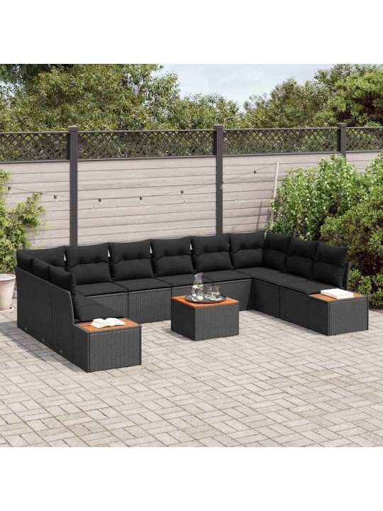 Dārza dīvānu komplekts 11 pcs melna 344 x 209 x 85 cm