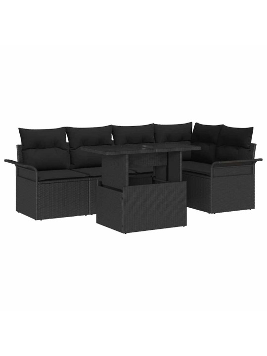 Dārza dīvānu komplekts 6 pcs melna poliūtu rotangpalma
