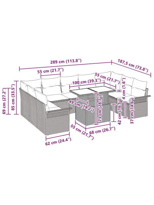 Dārza dīvānu komplekts 10 pcs melna 100 x 55 x 73 cm